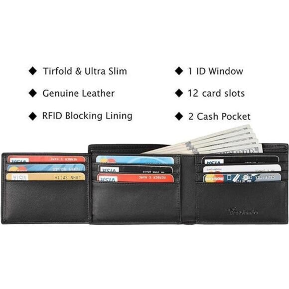 Wallet for Men, Trifold RFID Blocking Mens Wallet, 12 Credit Card Holder - Picture 4 of 8